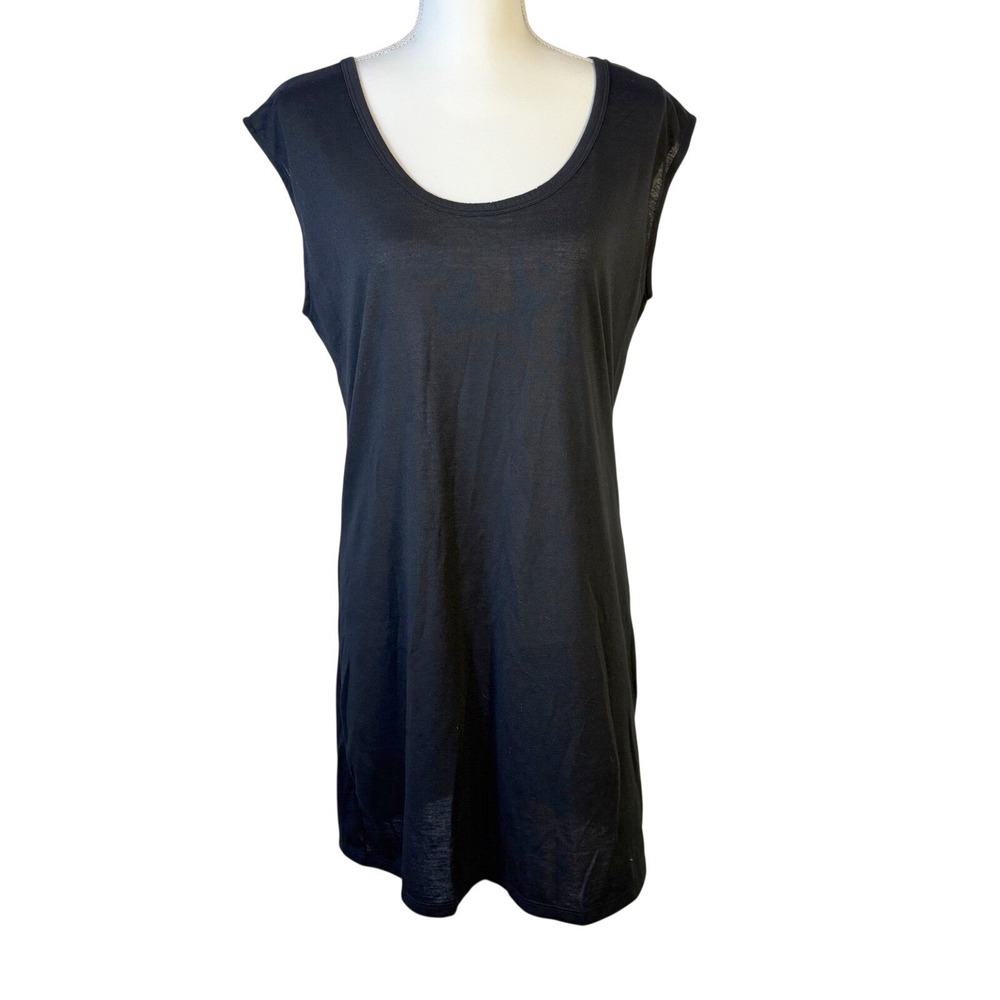 Vtg OP Ocean Pacific Mini Black Dress Coverup Women's L 11/13 Scoop Back Tie